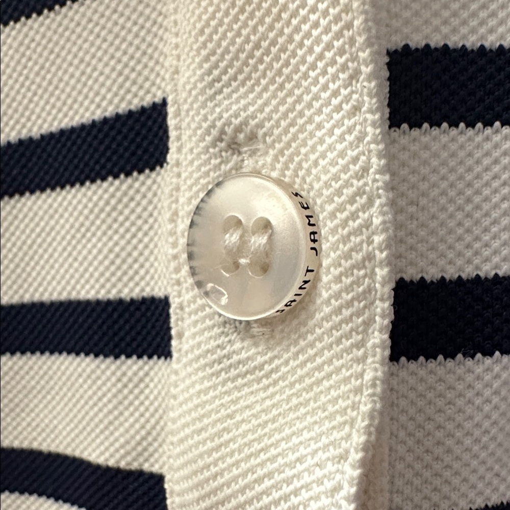 Saint James Navy and White Striped Top with Orange Neckline - Picture 4 of 9